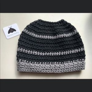 Black and Gray Bun Beanie
